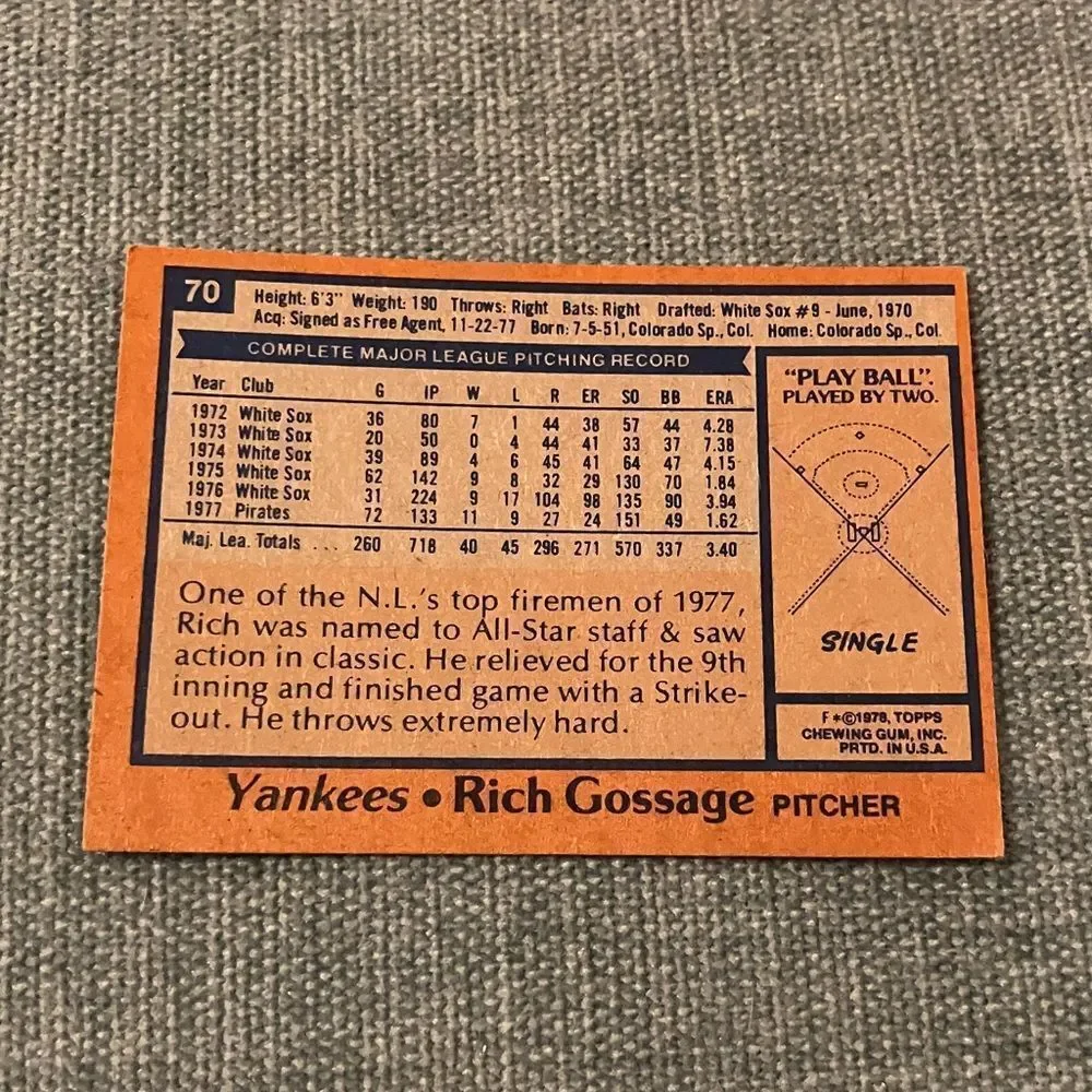 1978 Topps New York Yankees Baseball Card Trading Card